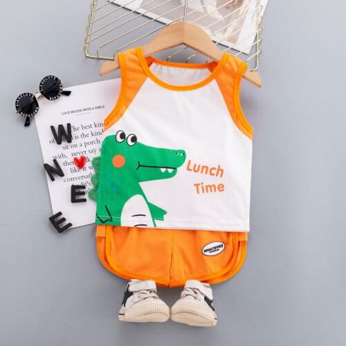 Summer Children Cotton Baby Boys Clothes Cartoon Animal Sport Vest Shorts 2Pcs/sets Infant Out Kids Fashion Toddler Tracksuits