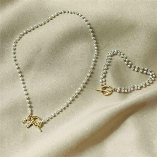 HECHENG,Fashion Luxury Pearl Necklace,Letter Stainless Steel A-Z Initial Pendant Necklace Bracelet For Women,Wholesale Jewelry