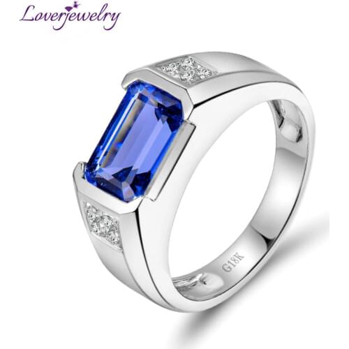 LOVERJEWELRY Men Tanzanite Rings Luxury Design Style Natural Tanzanite Wedding Ring Solid 18Kt White Gold Pretty Diamond Ring