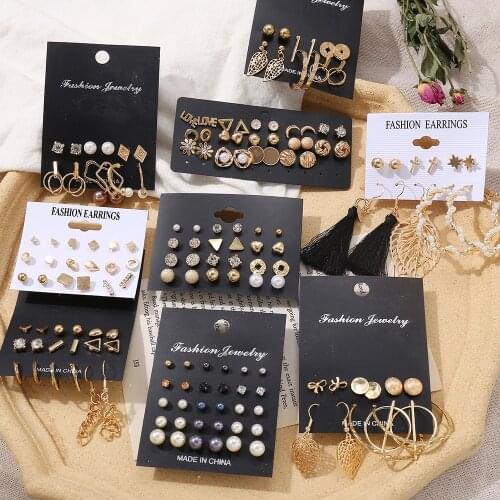 Fashion Minimalist Mixed Small Earrings Set Simple Geometric Rhinestone Stud Earrings for Women Girls Tiny Ear Studs Jewelry