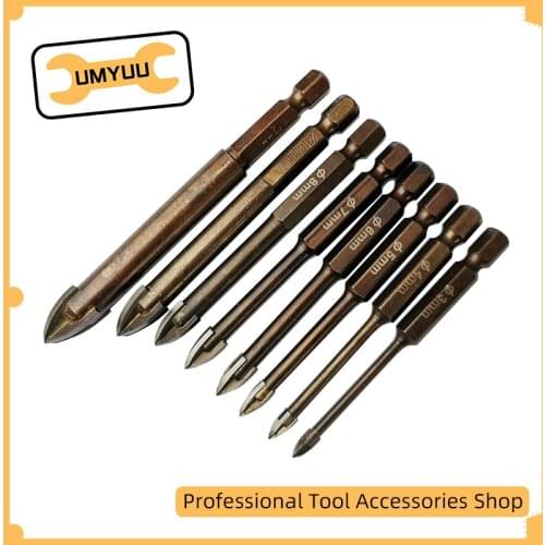 UMYUU Tungsten Carbide Glass Drill Bit Set Alloy Carbide Point with 4 Cutting Edges Tile & Glass Cross Spear Head Drill Bits