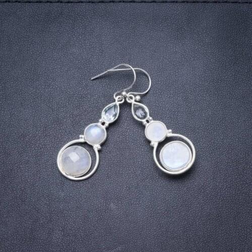 Natural Rainbow Moonstone Handmade Unique 925 Sterling Silver Earrings 1.75" Y3660