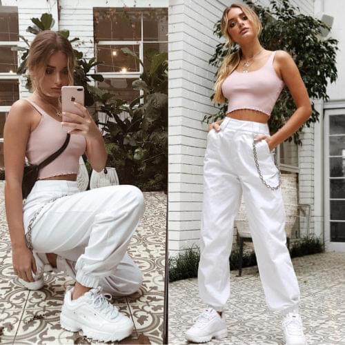 New Trendy Women Casual Autumn Harem Cargo High Waist Trousers Ladies Cotton Solid Punk Loose Long Pants one piece
