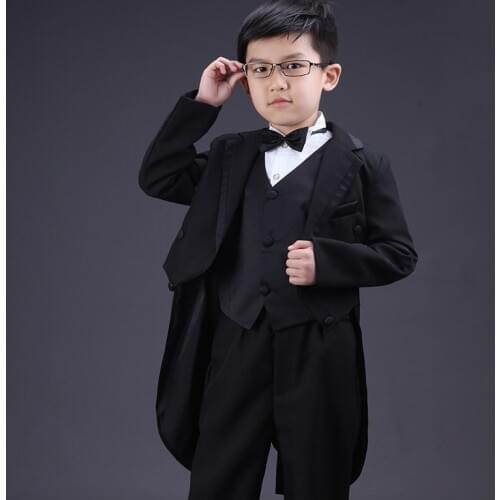 Boys Formal Dress Tuxedo Piano Performance Costume Flower Boy Birthday Wedding Suits 5pcs Jacket + Vest + Shirt + Pant + Tie F60