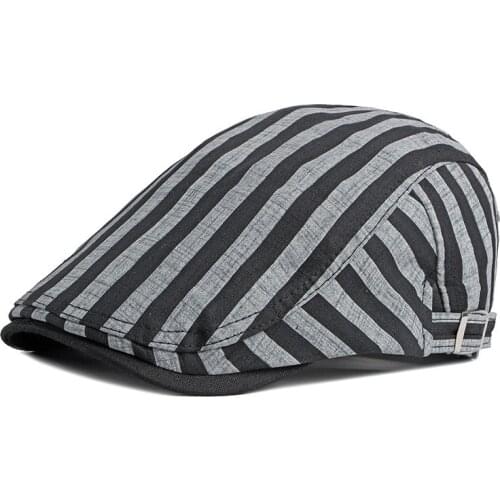 Striped beret hat men cotton flat cap outdoor newsboy hat casual retro peaked cap women British style ivy cap bone dropship