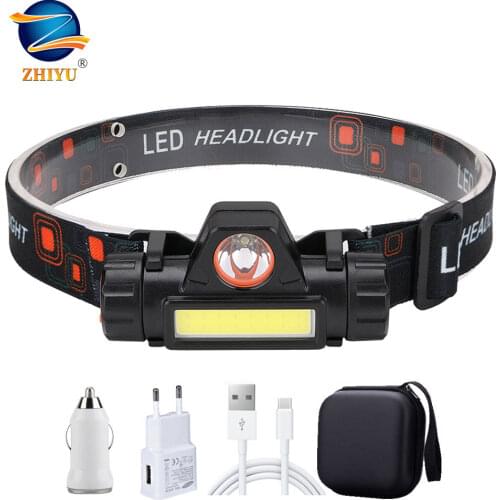ZHIYU Portable Mini Flashlight Q5+COB Led Headlamp High Power Built-in 18650 Battery Outdoor Camping Headlight Stepless Dimming