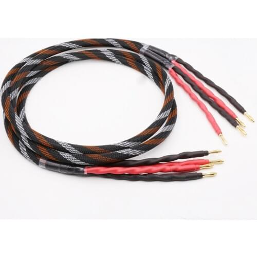 Pair professional hifi speaker wire, audio cable, 4N oxygen-free copper, banana Y plug Loudspeaker cable