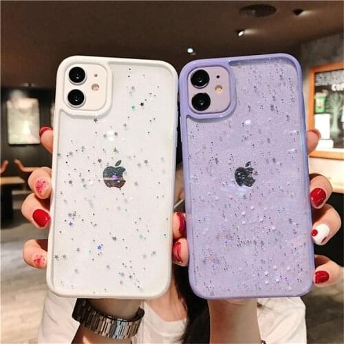 Transparent Bling Glitter Star Phone Case For iPhone 11 12 Pro X Xs Xr Xs Max 12 Mini SE2 7 8 Plus Candy Soft Bumper Cover Shell