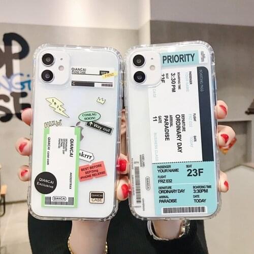 Air ticket Clear soft case for iphone 11 pro x xs max xr 8 7 6 6S plus SE 2 silicone phone cover Retro Style label coque fundas