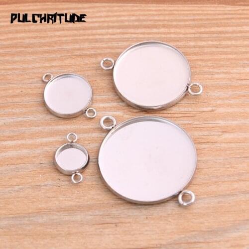 PULCHRITUDE 10pcs 10-30mm Inner Size Stainless Steel Cabochon Connector Base Setting Diy Blank Pendant Tray For Necklace Making