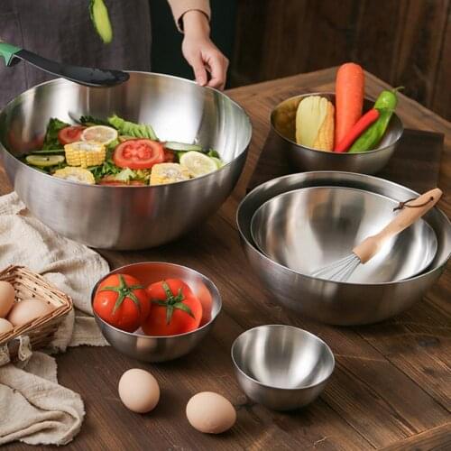 Salad Bowl Space Saving Easy Clean Stainless Steel Thickened Mixing Bowl for Kitchen Egg-beating Bowl Tableware