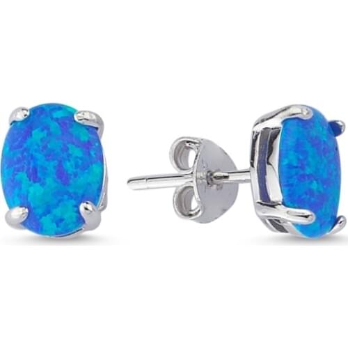 KUTAYDAN 9x7mm Oval Opal Engagement Earrings 925 Sterling Silver
