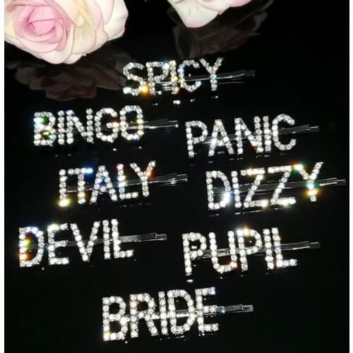 Bride Wedding Hair Accessories "BRIDE,SPICY,BINGO,PANIC,ITALY,DAZZY,DEVIL,PUPIL" Word Hair Clips Hot Letters Hair Pins WHOLESALE
