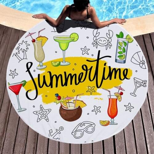 Tropical Summer Printed Beach Towel Picnic Mat Microfiber Round Bath Towel