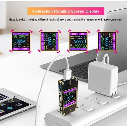 Type C USB Tester with TFT LCD Color Screen USB Voltmeter Ammeter Current Voltage Tester BT Connection APP Remote Control