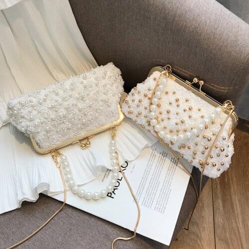 Womens Fashion Nylon Fabric Beaded Handbag Casual Rivet Chain Crossbody Bag Woman Designer Buckle Shoulder Bag Women 2021