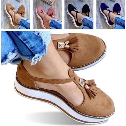 Hot Sale Summer Platform Flats Shoes For Women Leather Fringed Platform Sandals Sweat Absorption Non-slip Sole Female Shoes 2021