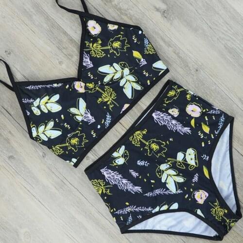 Women High Waist Bikini Set New Floral Print Bathing Suit Retro Vintage Swimsuit Black Swimwear Sexy Beachwear Maillot De Bain