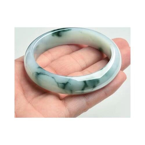 Zheru Jewelry Natural Burmese Jade Blue Flower 54-64mm Bracelet Elegant Princess Jewelry Best Gift for Mother and Girlfriend