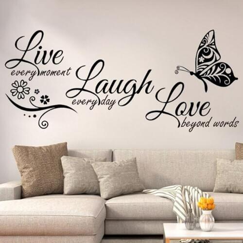 Live Laugh Love Butterfly Flower Wall Art Sticker Modern Wall Decals Quotes Vinyls Stickers Wall Stickers Home Decor Living Room