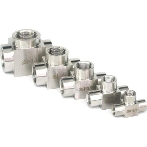 1/8" 1/4" 3/8" 1/2" 3/4" 1" BSP M20x1.5 Female Equal Tee 3 Way 304 Stainless Steel Pipe Fitting Connector 2.5 Mpa
