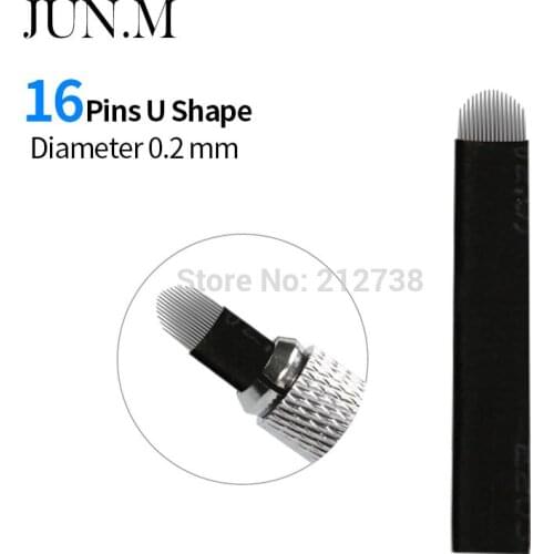 100pcs Dia 0.2mm 16-Pin U Shape Tattoo Eyebrow Needle Manual Needle Blade 3D Embroidery Black Microblading Blades