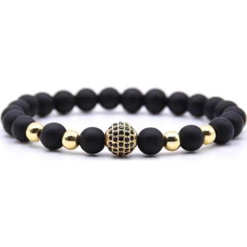 2019 Trendy Couple Matte Stone Pave CZ ball Charm Bracelets For women Bracelet Men Jewelry Pulseira