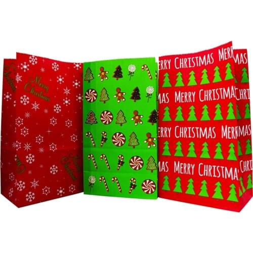 5-10pcs Christmas Paper Gift Bags Santa Claus Snowman Candy Chocolate Cookies Packing Bag New Year Favor Supplies 13x8x24cm