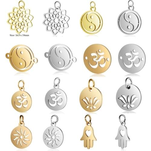 5pcs/lot diy religious good luck om stainless steel charm pendant wholesale yin yang hamsa jewelry bracelet connector charms