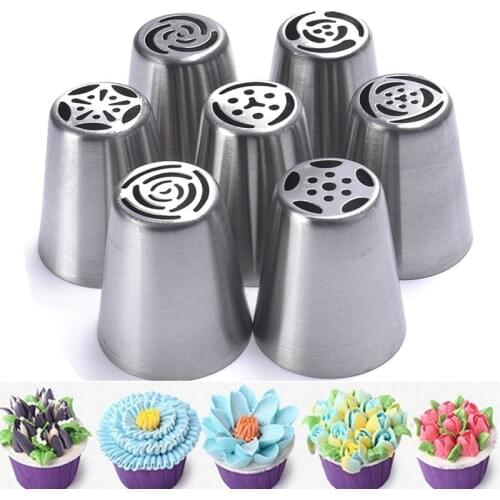 7PCS Stainless Steel Russian Tulip Icing Piping Cake Nozzles Pastry Decoration Tips Cake Decorating Fondant Baking Accessories