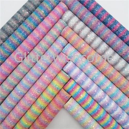 Glitterwishcome 21X29CM A4 Size Rainbow Stripes Chunky Glitter Leather,Glitter Fabric Leather fabric Vinyl for Bows, GM555A