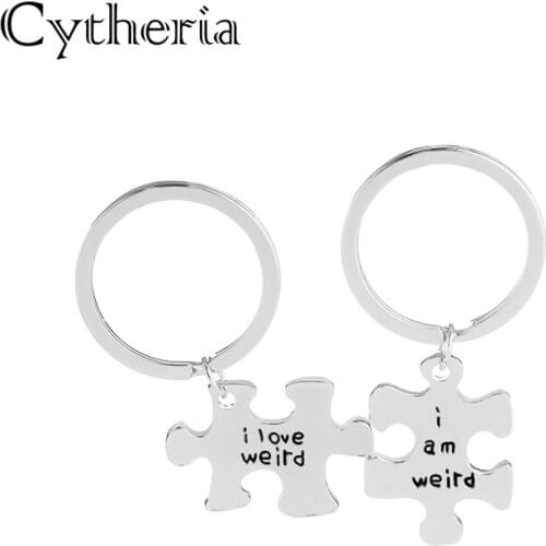 Lovers key rings 2 i love weird keychains set i am weird key chain couple car key holder birthday Gift for boyfriend Splice key