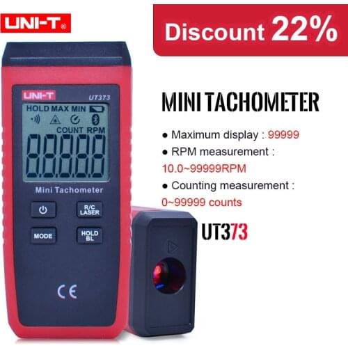 UNI-T Mini Tachometer UT373 Digital Laser Tachometer NonContact Tachometer Measure Range10-99999RPM Odometer Km/h with Backlight