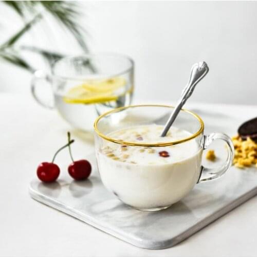 Cutelife Nordic Gloden Transparent Glass Tea Coffee Milk Juice Heat-resistant Cup Breakfast Cup With Anti-scalding Handle 460ml