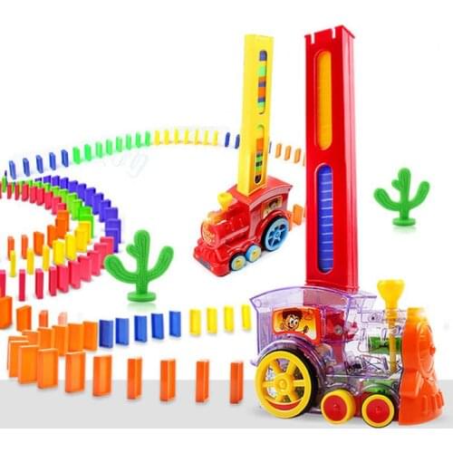 2Types Electric Domino Train Car Vehicle Model Magical Automatic Set Up Colorful Plastic Dominoes Toys Juguetes Educational Toys
