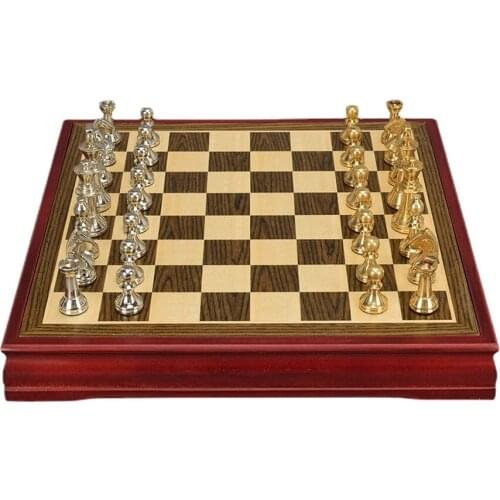 Metal Pieces Board Chess Medieval Table Games Accessories Large Wooden Chess Entertainment Scacchi Family Adult Game DE50QL