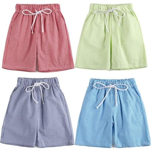 Hot Sale Boutique Summer Cotton Seersucker Kids Clothing Boys Shorts With Pocket