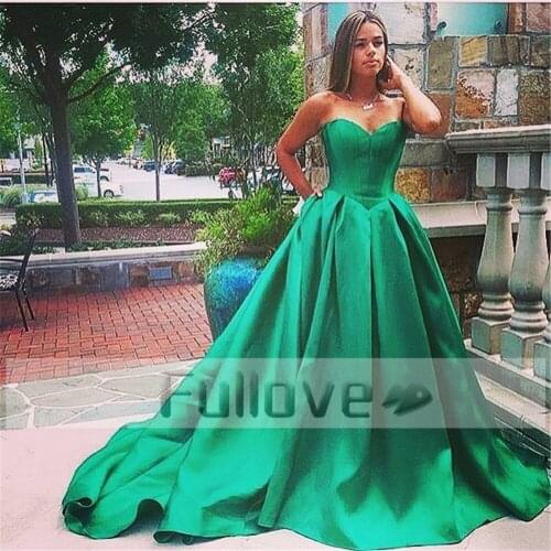 Emerald Green Satin Prom Dress Long 2019 Sweetheart Slim Cut A-Line Formal Prom Dresses Party Gowns Robe De Soiree Abendkleider