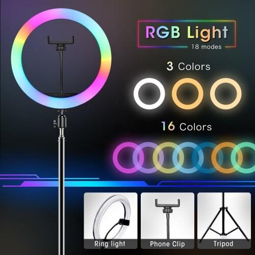 UPMOSTEK RGB Ring Light With Tripod Phone Clip Selfie Colorful Photography Lighting for YouTube Short Video Live Photo Studio