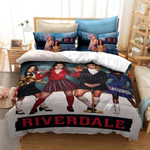 Fashion Sweet Girls Printing King Size Bedding Set Riverdale TV Series Duvet Cover Set Bedclothes Bedlinens for Boys Girls Adult