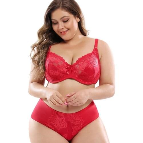 Ultra Thin Plus Size Women Bra Set Female Lingeries Full Cup Unlined Bra and Panty Set Panty Floral Lace 6 Colors C D DD E F