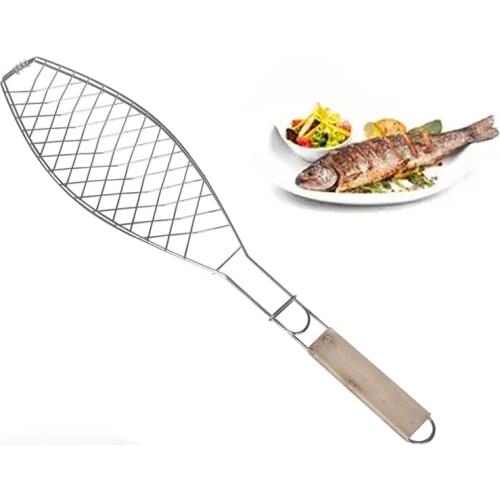 Portable Fish Grilling Basket With Handle Nonstick BBQ Mesh Clip DIY Grilled Fish Tongs Outdoor Barbecue Tools Accrssories
