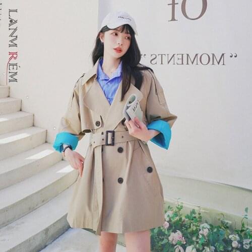 LANMREM Women Trench New Lapel Long Sleeve Loose Fit Windbreaker Fashion Tide Autumn 2021 Khaki Lace Up Waist Casual Coat 2W195