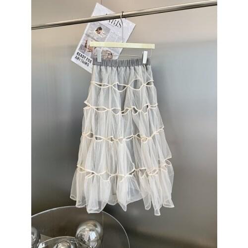 Summer New 2021 Women High Quality Fashion Flower Mesh Midi Casual Skirt For Female Ddxgz2 7.11