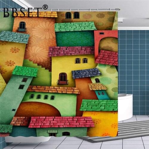 Little Artist Shower Curtain Funny Colorful Buildings Pattern Waterproof Multi-size Douchegordijn Kids Bathroom Decor with Hooks
