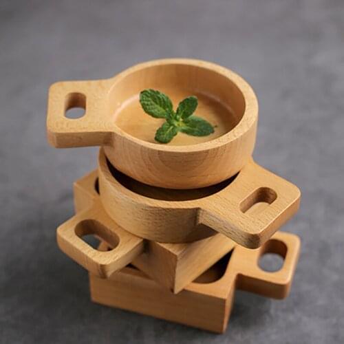 Mini Beech Wood Sushi Plate Restaurant Sauce Boat Kimchi Tray Wooden Serving Bowl Dessert Dinnerware Set Handle Fruit Container