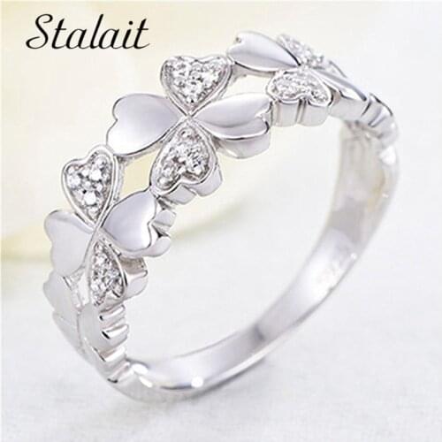 New Luxury Female Engagement Ring Wedding Silver Color Four Leaf Clover For Women Jewelry