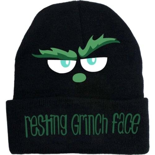 New Resting Grinch Face Hat Womans Resting Animal Face Printed Hat Knitted Beanie SCI88