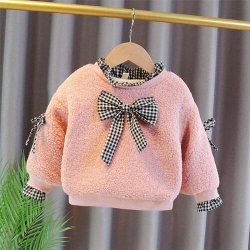 New Spring Winter Girl Casual Sweater Childrens Knitted Woolen Kids Bunny Warm Thicken Bowknot Lace Long Sleeve Plus Velvet