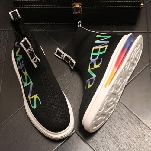 New Luxury Designer Men sneakers High Tops Knit Mesh Socks Causal Loafers Flat Platform Prom Shoes Moccasins Rock Punk Sneakers